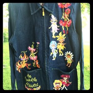 Bob Mackie Wearable Art Jean Jacket Flower